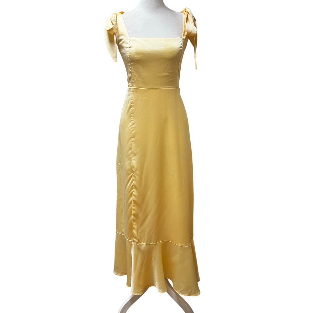 Show Me Your Mumu Yellow Satin Midi Dress Tie Strap Size S - Picture 2 of 8